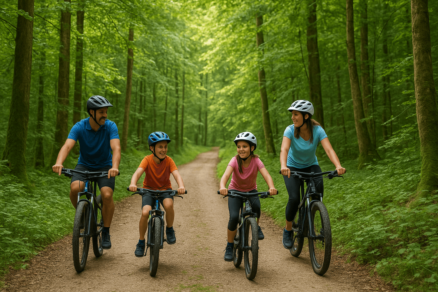 Enjoy the ride bike school taking a family on a Mountainbike tour